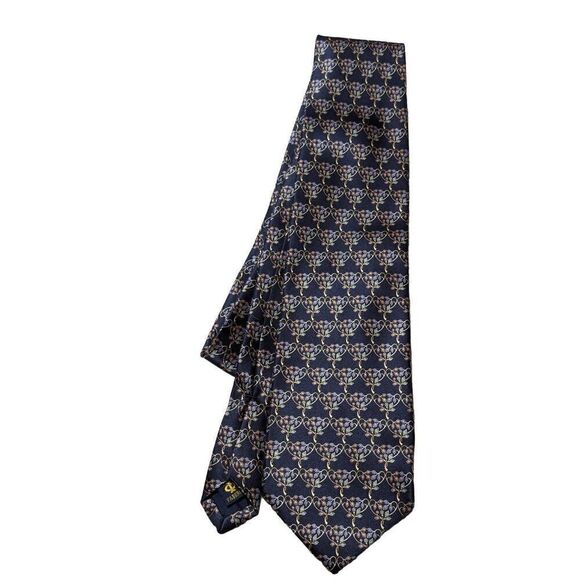 Faberge Men's Exquisite 100% Luxury Silk Tie Black Gold Periwinkle Blue - Picture 1 of 6